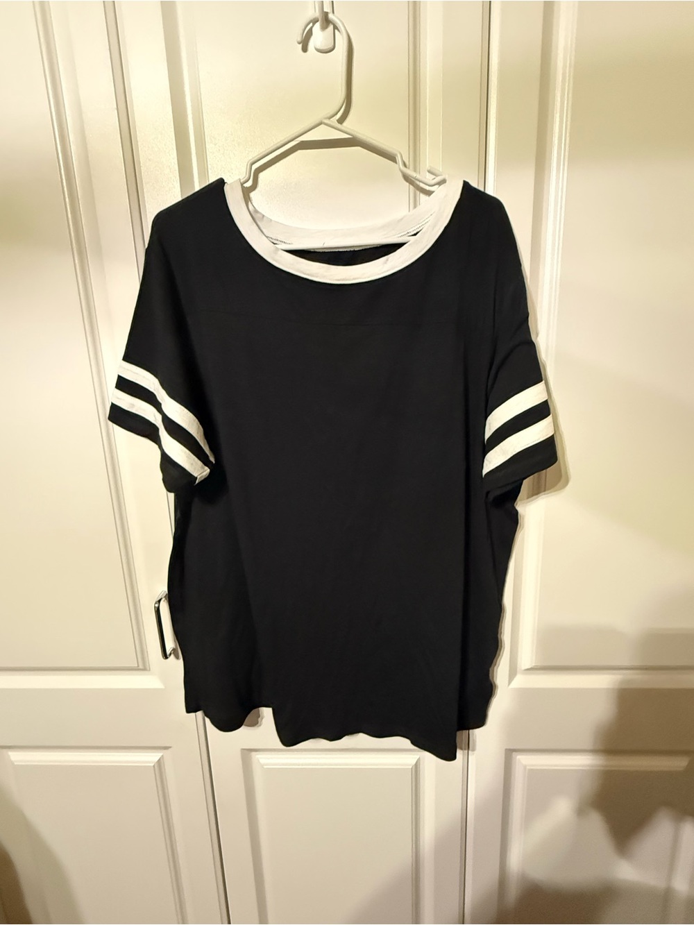 TORRID Super Soft Black and White Stripe Sleeve Crewneck Tee
